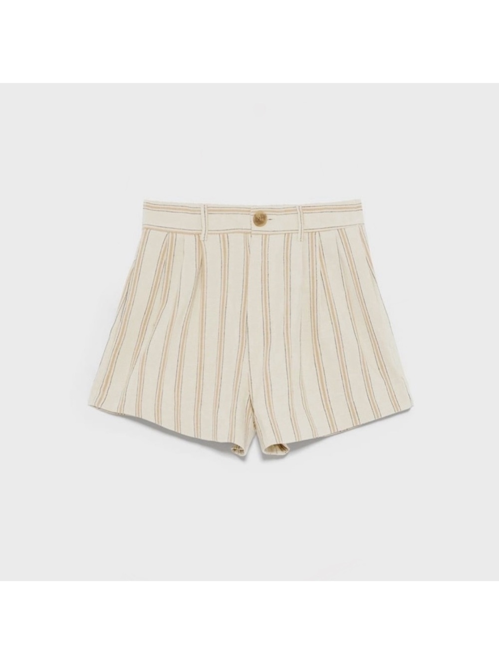 Zara Striped High-Waist Pleated Shorts in Cream, Tan & Gray